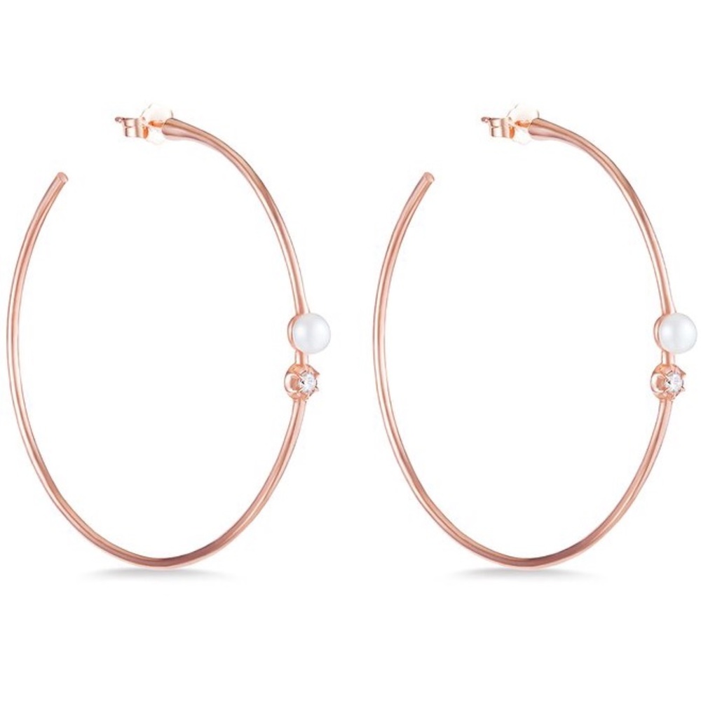 Carbon & Hyde 14k Pearl and Diamond Rosette Hoops